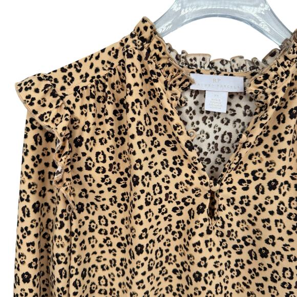 Rachel Parcell Leopard Animal Print Long Sleeve Ruffle Shoulder V-neck Blouse - Picture 10 of 15